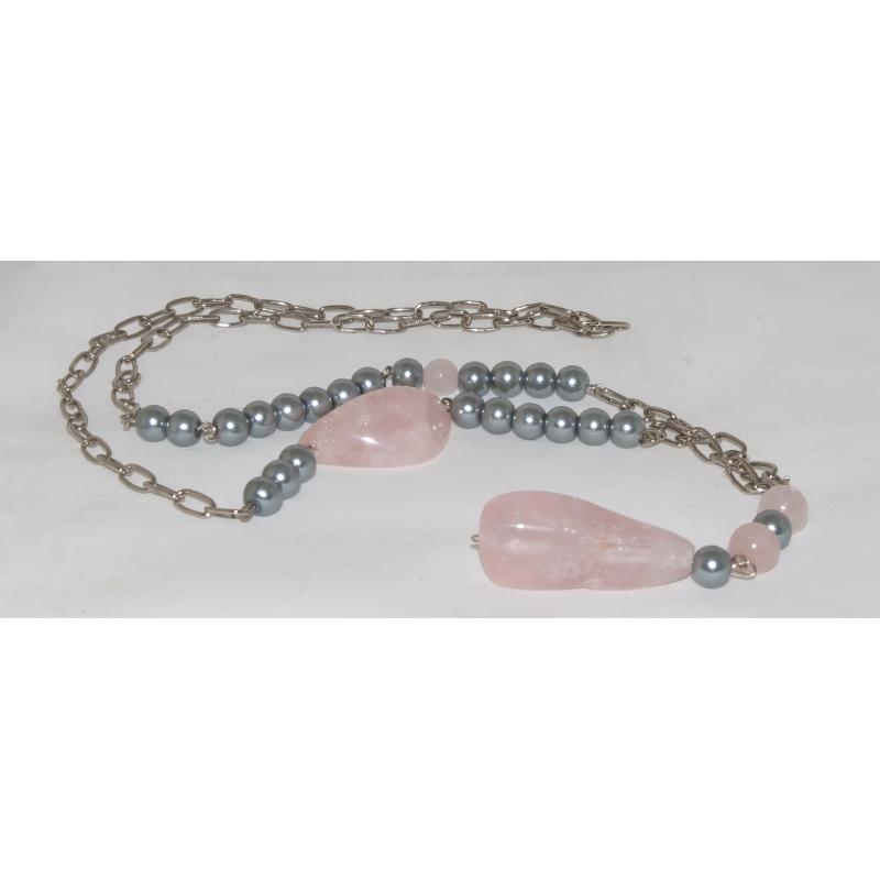 Гердан от розов кварц и хематит