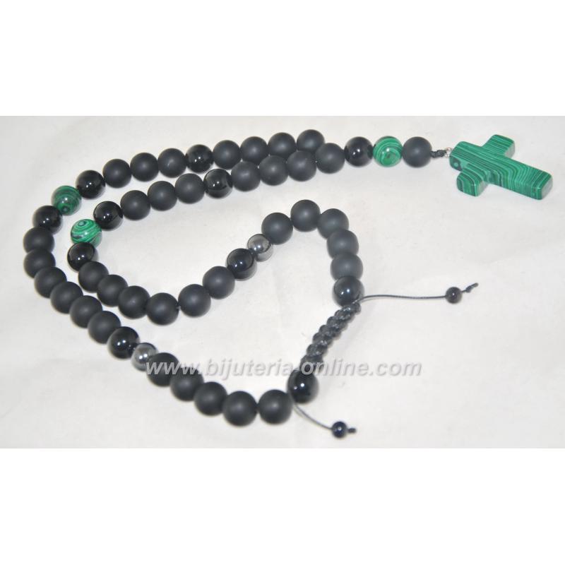 Броеница от оникс, хематит и малахит