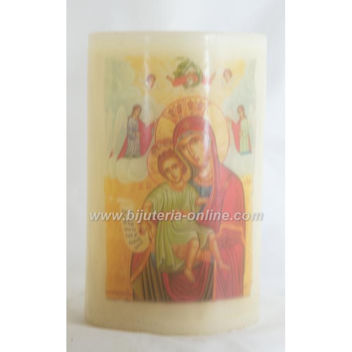 Църквна LED Восъчна Свещ с Батерия - Богородица