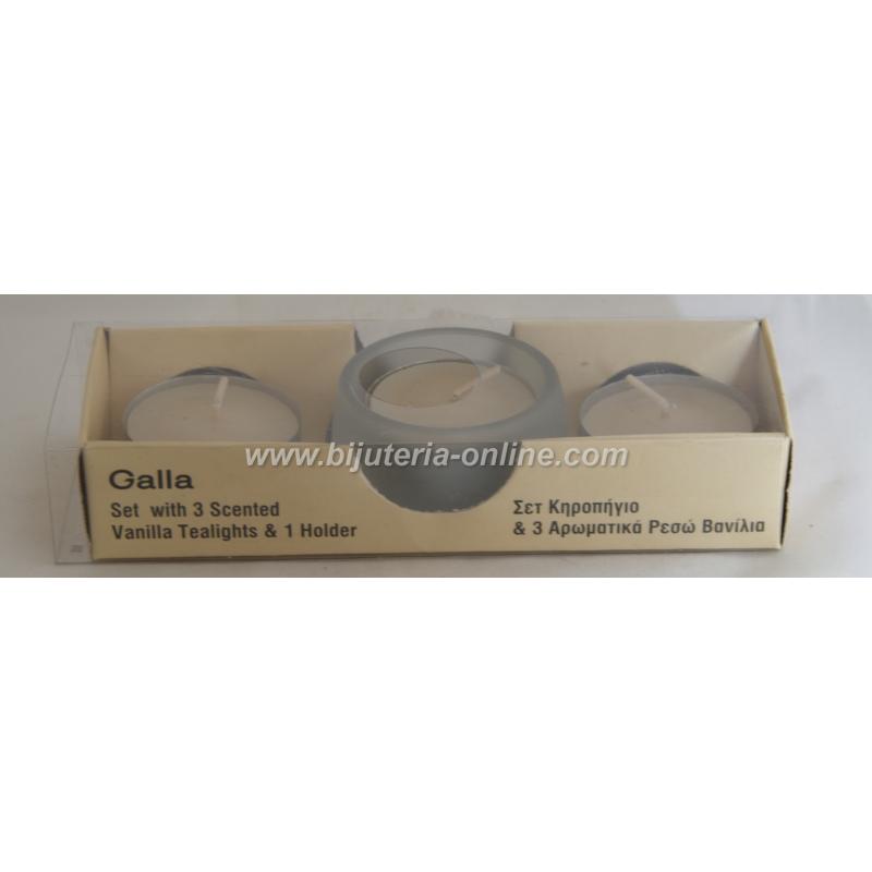 Свещник от Матово Стъкло + 3 Чаени Свещички