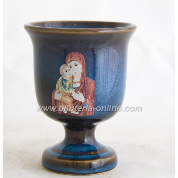 Керамичен Потир Екрю със Свещ - богородица